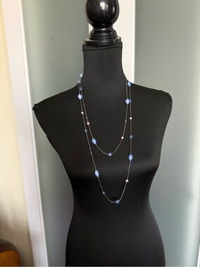 Vintage Art-Deco Blue Multi-Bead Layered Necklace for Women